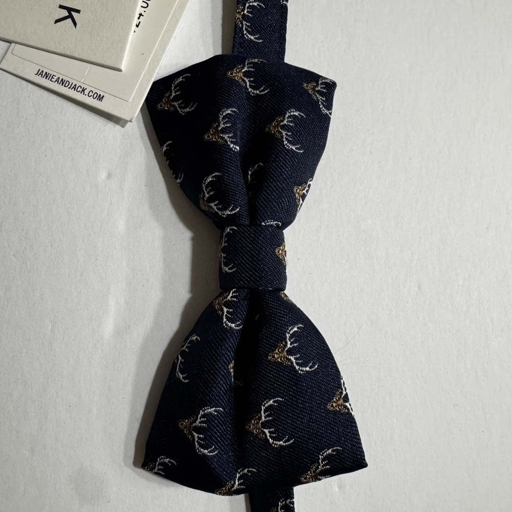 Janie and Jack Dark Blue Bow Tie with Stag Design